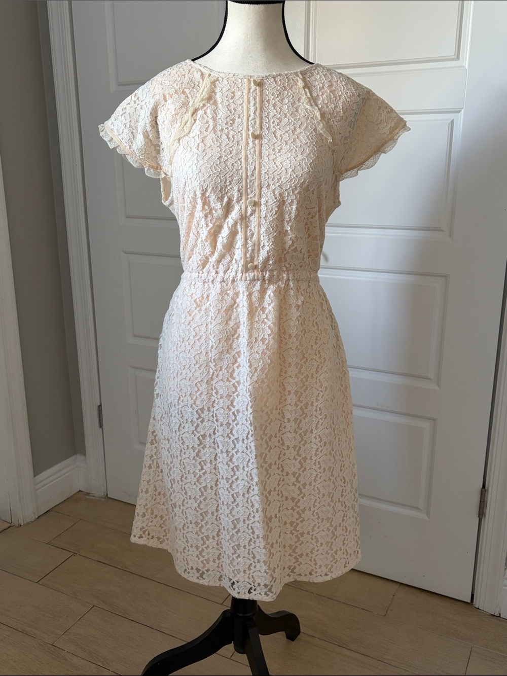hoss intropia Lace Flutter cap Sleeve Dress ivory cream sz 42 romantic wedding